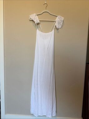 White Women's Maxi Dress with Puff Shoulder Straps